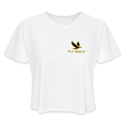 Outspoken Designs 03-01 "Fly Solo" Designer Bella+Canvas Cropped Flowy T-shirt - white
