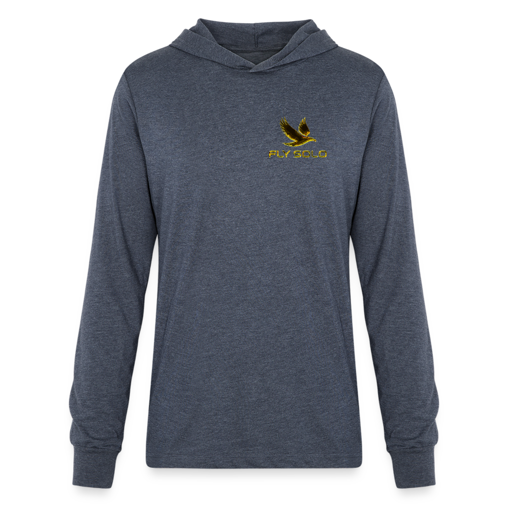 Outspoken Designs 03-01 "Fly Solo" Designer Bella+Canvas Unisex Long Sleeve Hooded T-shirt - heather navy