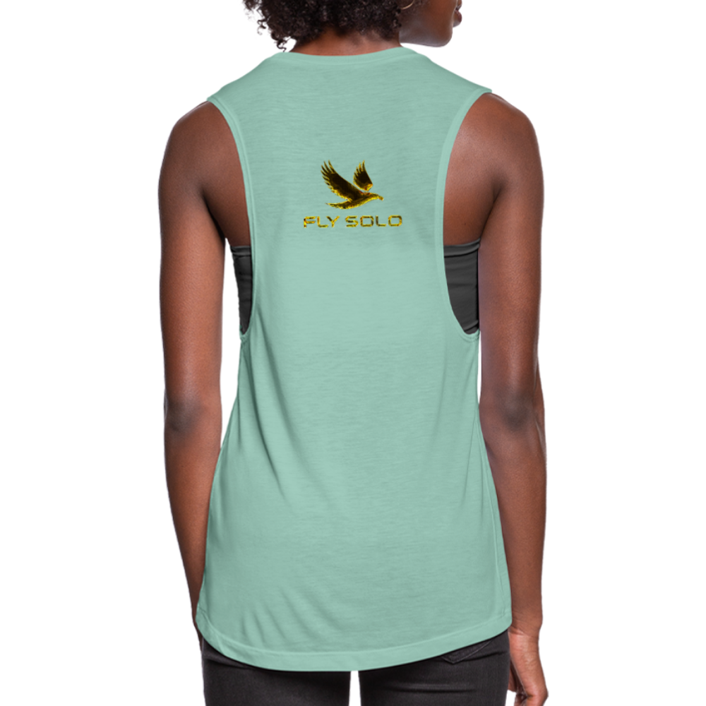 Outspoken Designs 03-01 "Fly Solo" Designer Bella+Canvas Ladies Flowy Muscle Tank - dusty mint blue