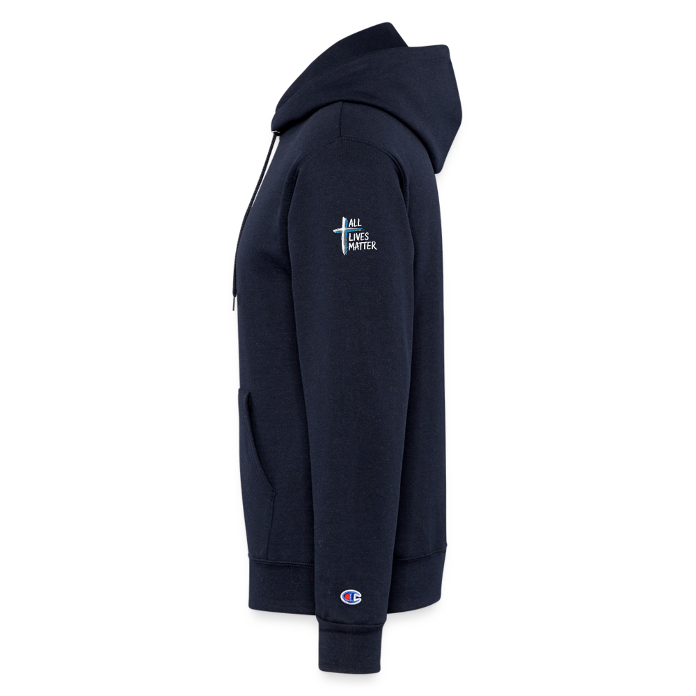 Outspoken Designs 04-02 "All Lives Matter" Designer Champion Unisex Powerblend Pullover Hoodie (MidnightNavy) - navy