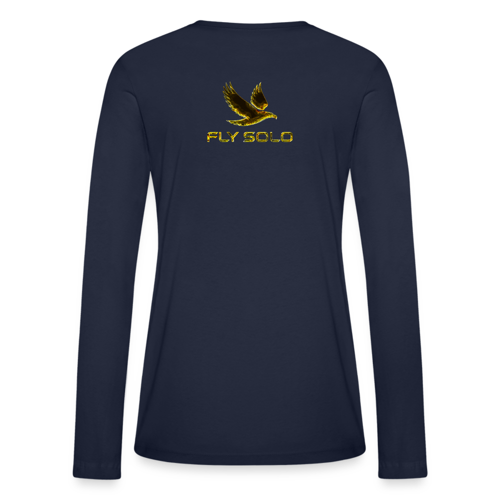 Outspoken Designs 03-01 "Fly Solo" Designer Bella + Canvas Ladies Long Sleeve T-shirt - navy