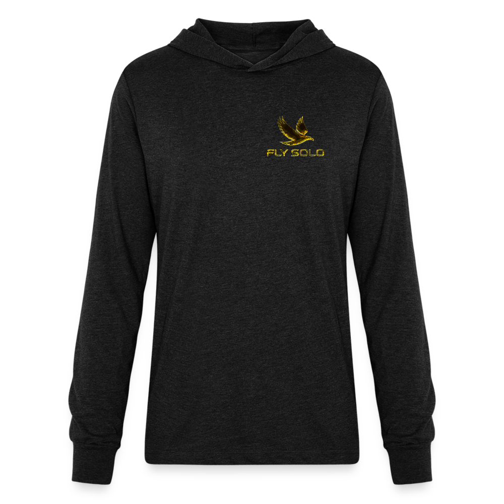 Outspoken Designs 03-01 "Fly Solo" Designer Bella+Canvas Unisex Long Sleeve Hooded T-shirt - heather black