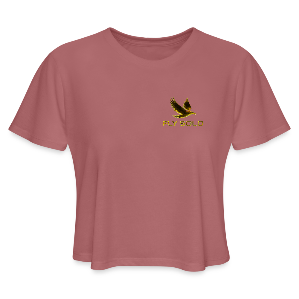 Outspoken Designs 03-01 "Fly Solo" Designer Bella+Canvas Cropped Flowy T-shirt - mauve