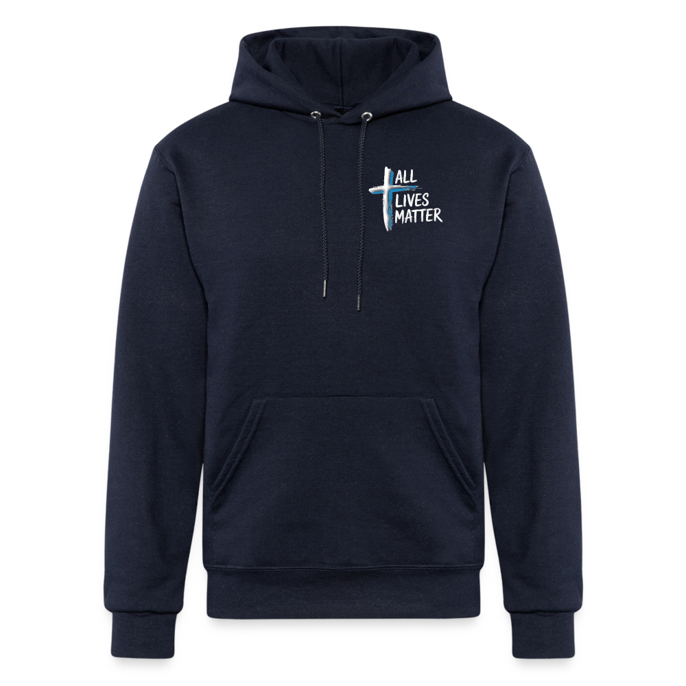 Outspoken Designs 04-02 "All Lives Matter" Designer Champion Unisex Powerblend Pullover Hoodie (MidnightNavy) - navy