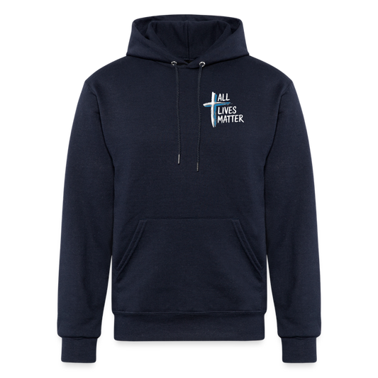 Outspoken Designs 04-02 "All Lives Matter" Designer Champion Unisex Powerblend Pullover Hoodie (MidnightNavy) - navy