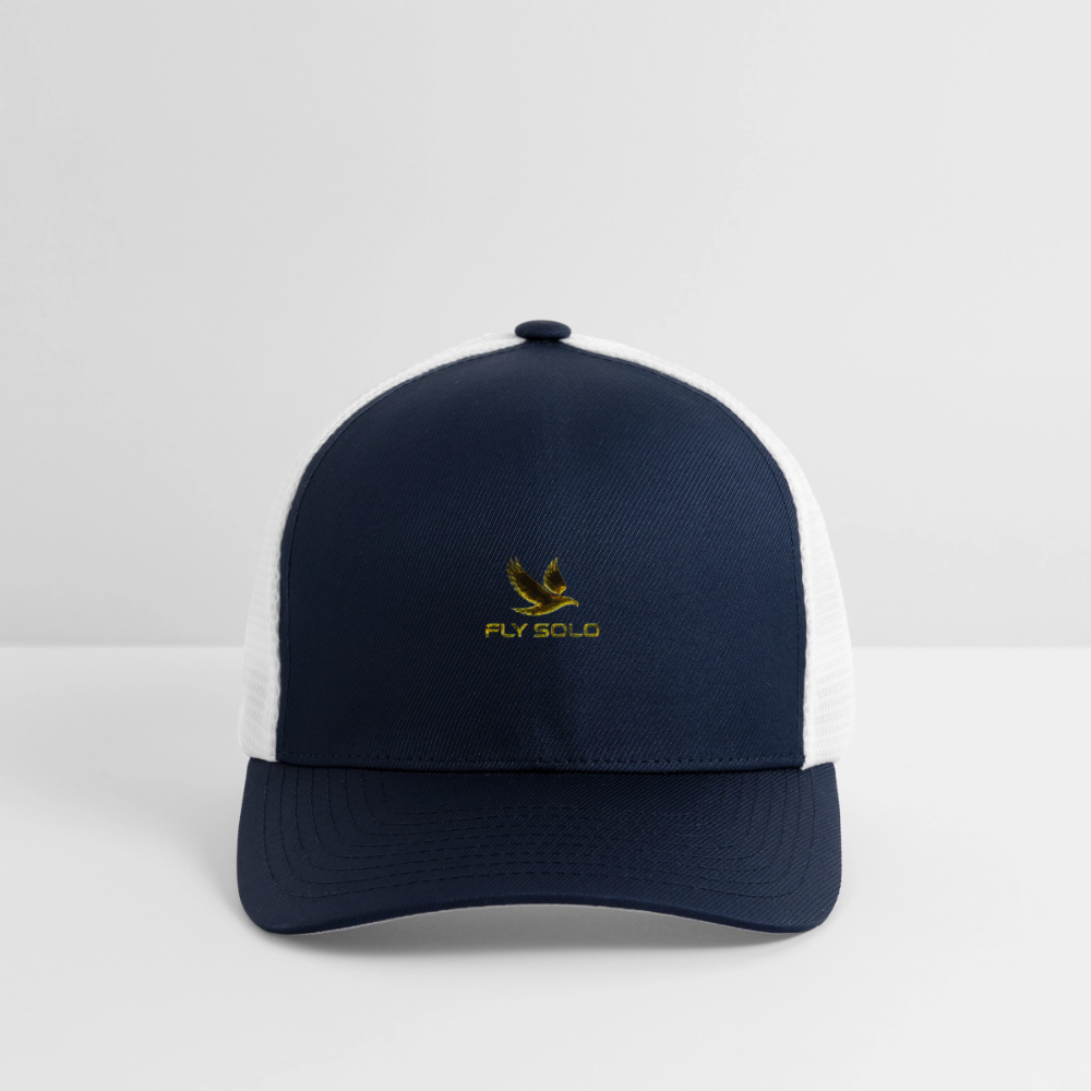 Outspoken Designs 03-01 "Fly Solo" Designer Yupoong Flexfit Fitted Baseball Cap - navy/white