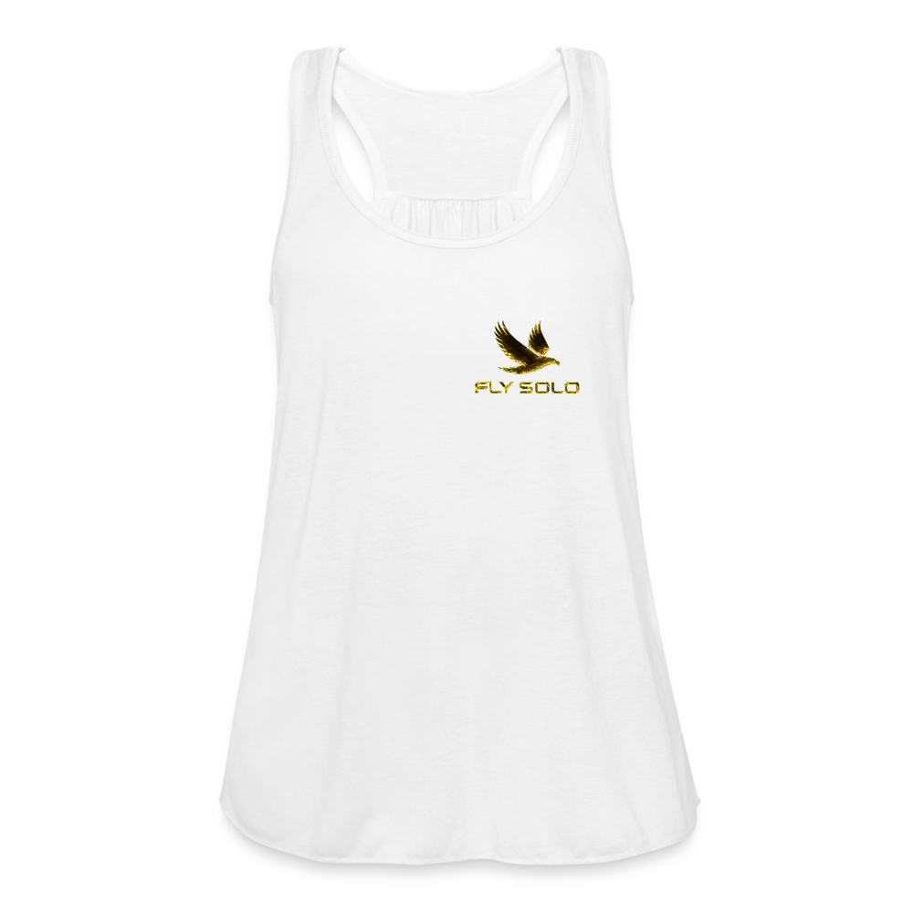 Outspoken Designs 03-01 "Fly Solo" Designer Bella + Canvas Ladies Flowy Tank Top - white