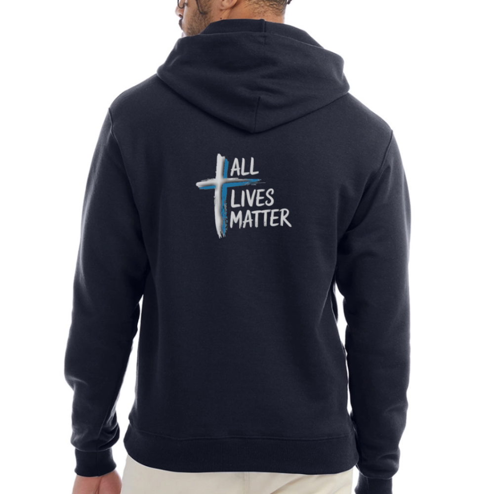 Outspoken Designs 04-02 "All Lives Matter" Designer Champion Unisex Powerblend Pullover Hoodie (MidnightNavy) - navy