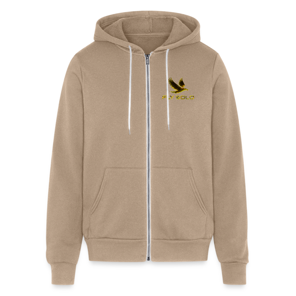 Outspoken Designs 03-01 "Fly Solo" Designer Bella + Canvas Unisex Full Zip Hoodie - tan