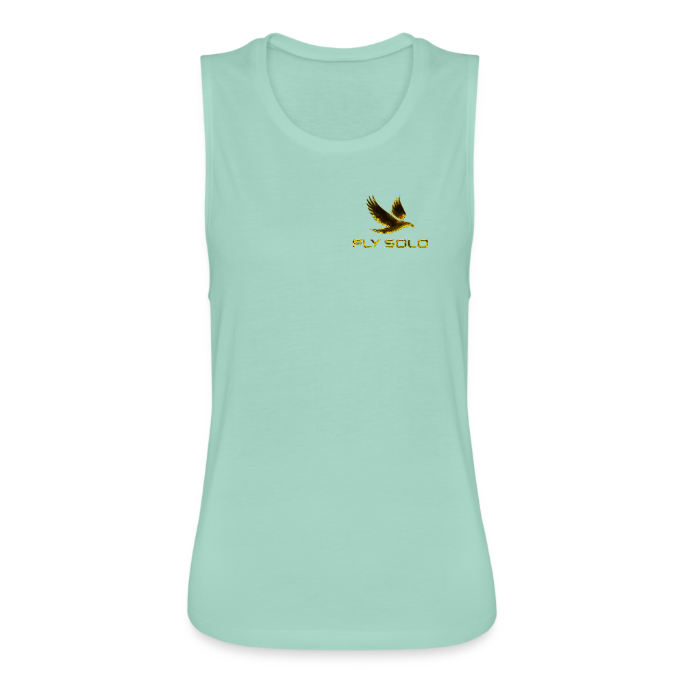 Outspoken Designs 03-01 "Fly Solo" Designer Bella+Canvas Ladies Flowy Muscle Tank - dusty mint blue