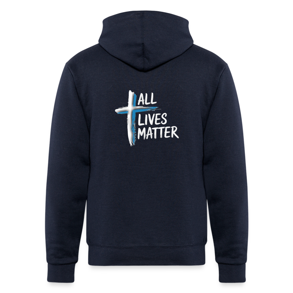 Outspoken Designs 04-02 "All Lives Matter" Designer Champion Unisex Powerblend Pullover Hoodie (MidnightNavy) - navy