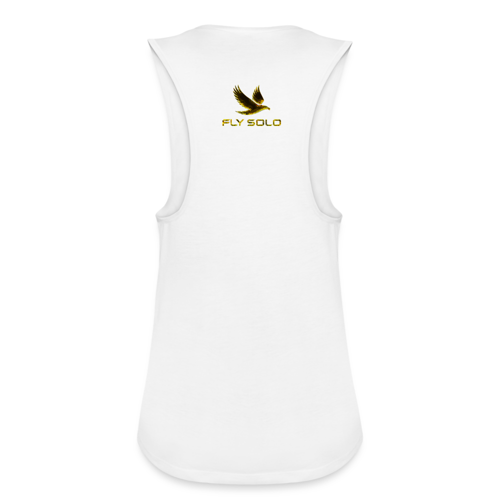 Outspoken Designs 03-01 "Fly Solo" Designer Bella+Canvas Ladies Flowy Muscle Tank - white