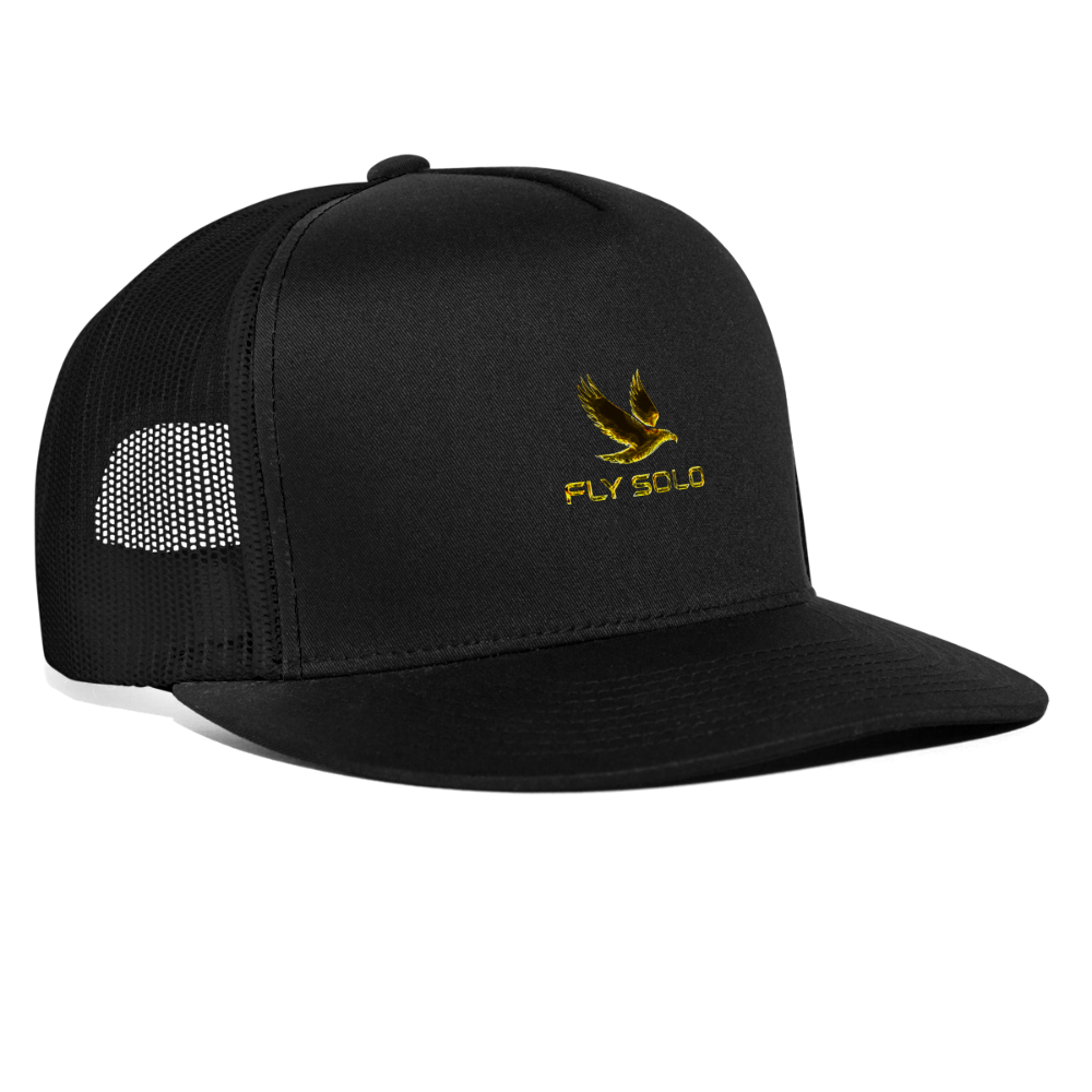 Outspoken Designs 03-01 "Fly Solo" Designer Yupoong Trucker Hat - black/black