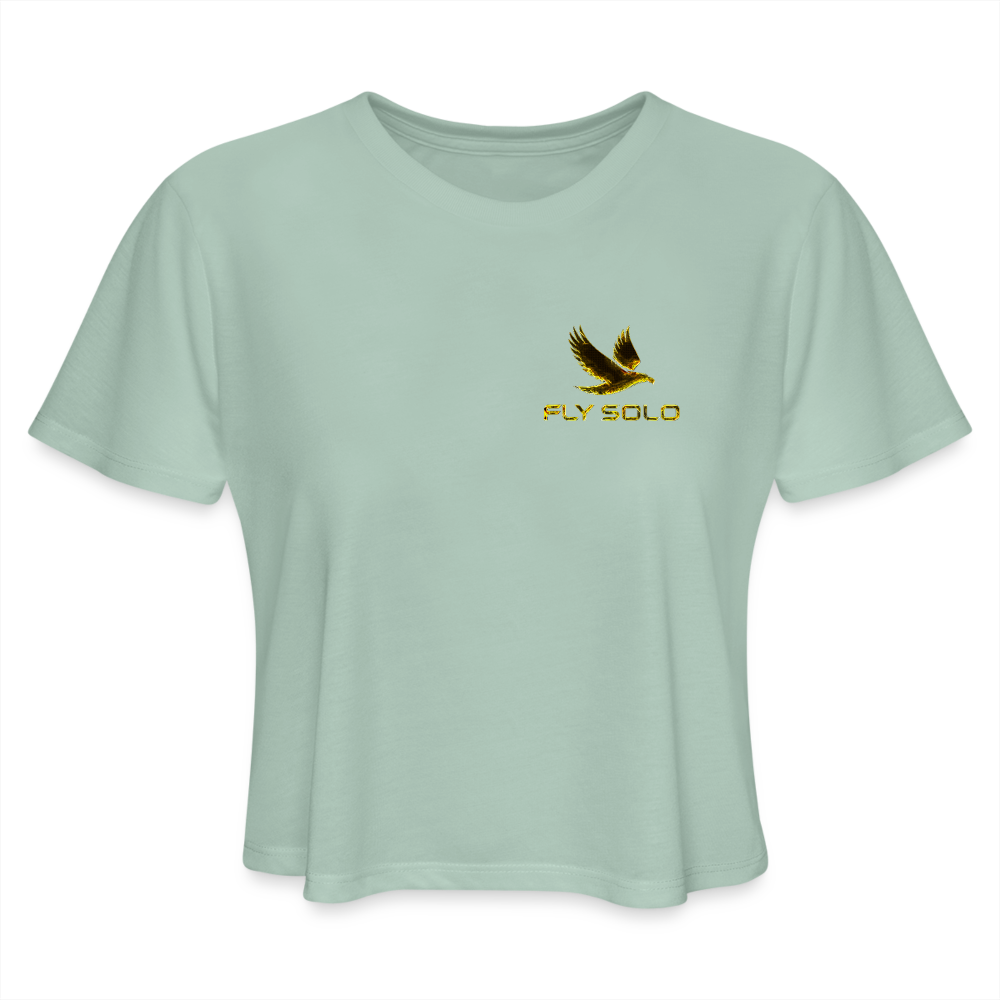 Outspoken Designs 03-01 "Fly Solo" Designer Bella+Canvas Cropped Flowy T-shirt - dusty mint blue