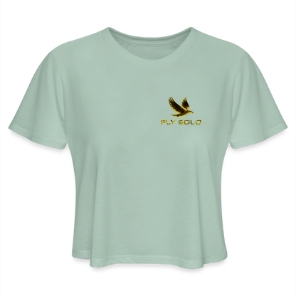 Outspoken Designs 03-01 "Fly Solo" Designer Bella+Canvas Cropped Flowy T-shirt - dusty mint blue