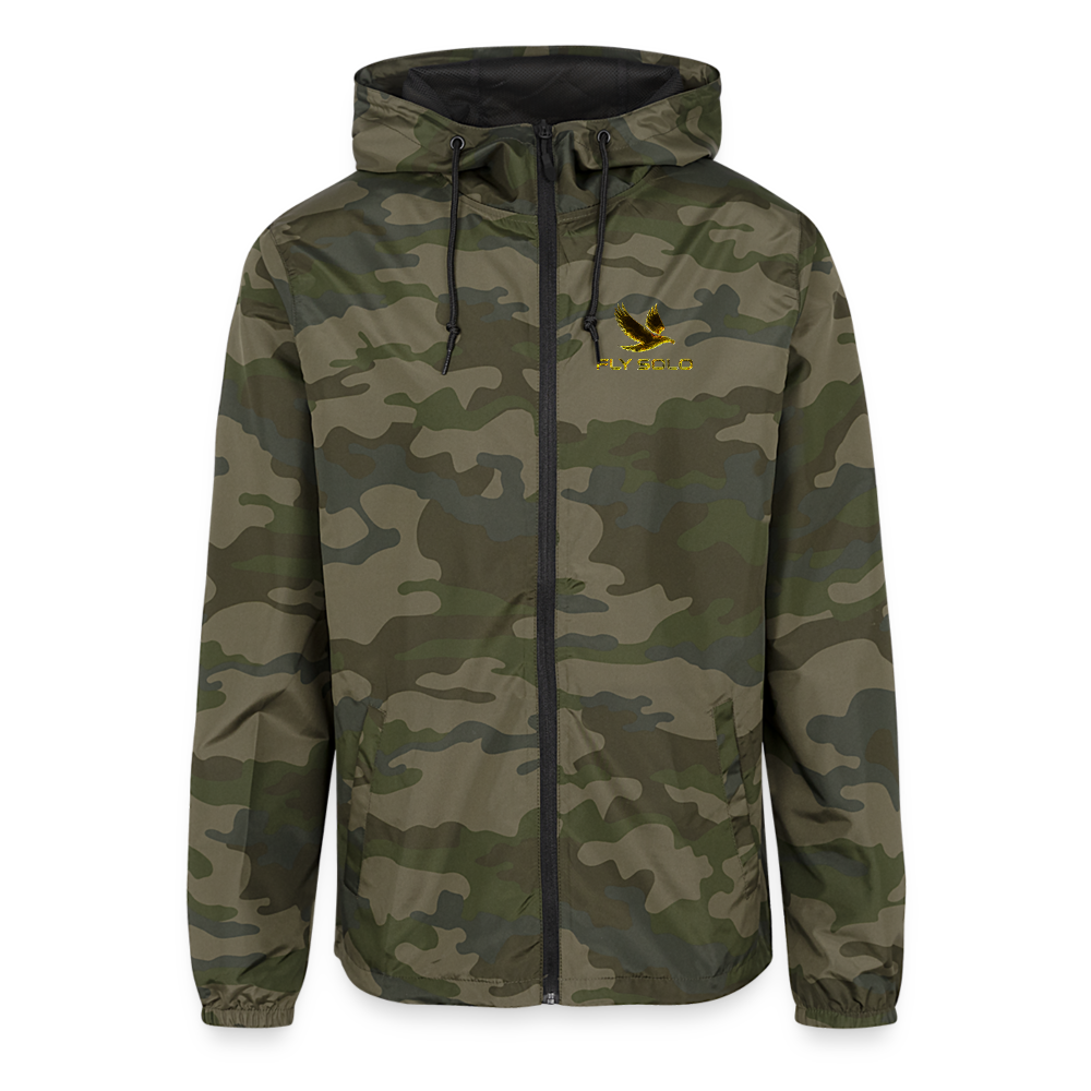 Outspoken Designs 03-01 "Fly Solo" Designer Independent Trading Co. Unisex Lightweight Windbreaker (5 colors) - green camo