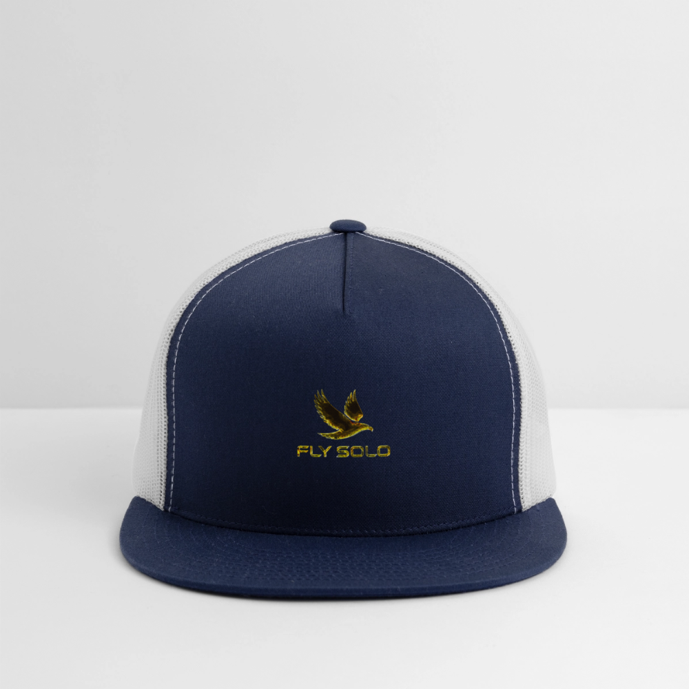 Outspoken Designs 03-01 "Fly Solo" Designer Yupoong Trucker Hat - navy/white