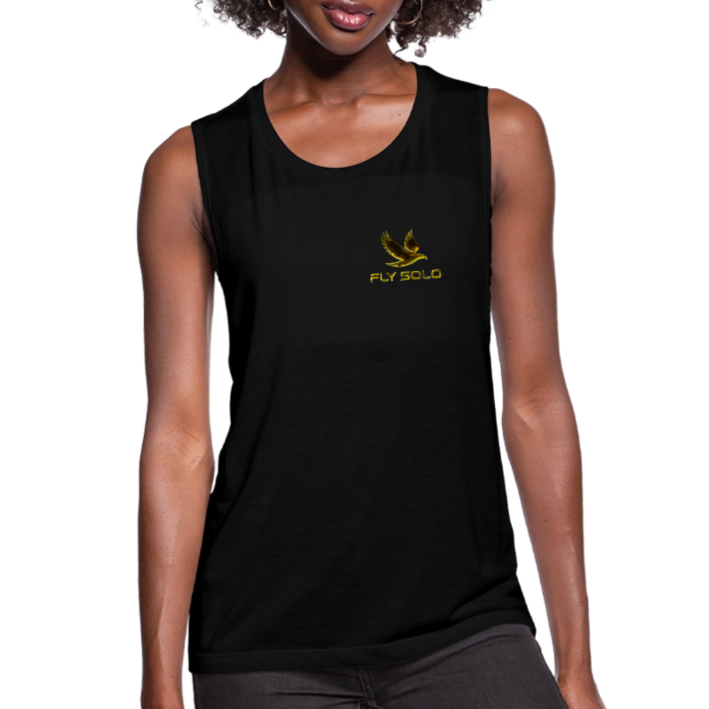 Outspoken Designs 03-01 "Fly Solo" Designer Bella+Canvas Ladies Flowy Muscle Tank - black