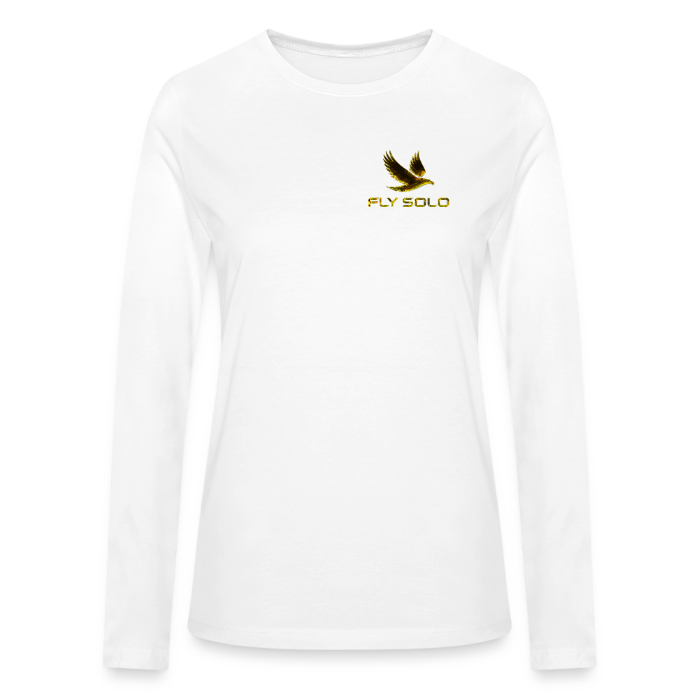 Outspoken Designs 03-01 "Fly Solo" Designer Bella + Canvas Ladies Long Sleeve T-shirt - white