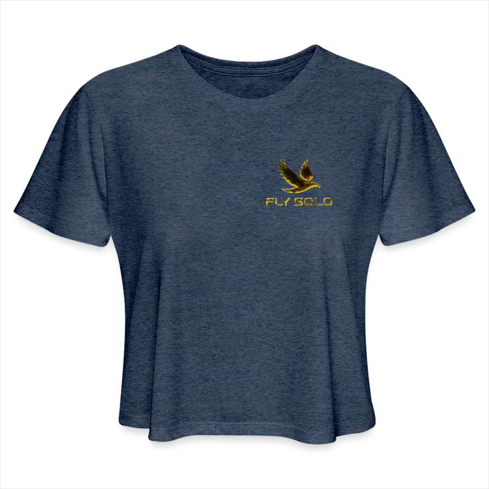 Outspoken Designs 03-01 "Fly Solo" Designer Bella+Canvas Cropped Flowy T-shirt - heather navy