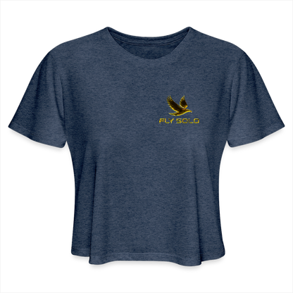 Outspoken Designs 03-01 "Fly Solo" Designer Bella+Canvas Cropped Flowy T-shirt - heather navy