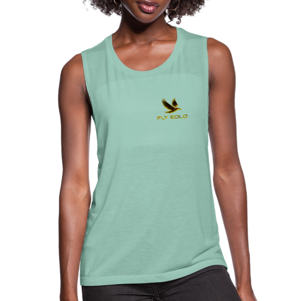 Outspoken Designs 03-01 "Fly Solo" Designer Bella+Canvas Ladies Flowy Muscle Tank - dusty mint blue