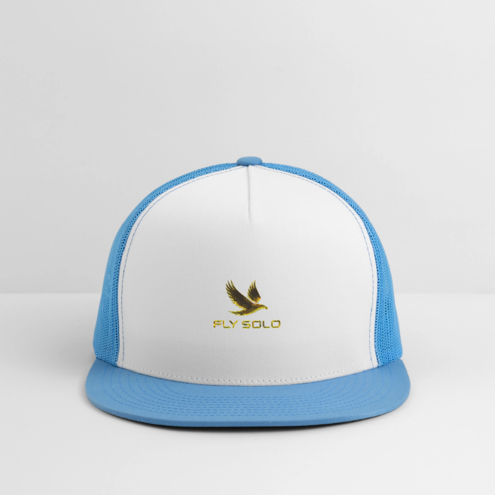 Outspoken Designs 03-01 "Fly Solo" Designer Yupoong Trucker Hat - white/blue