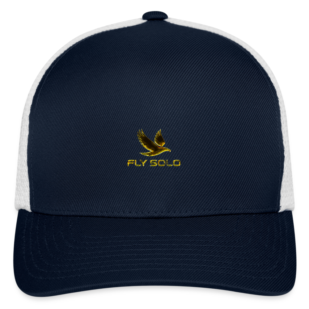 Outspoken Designs 03-01 "Fly Solo" Designer Yupoong Flexfit Fitted Baseball Cap - navy/white