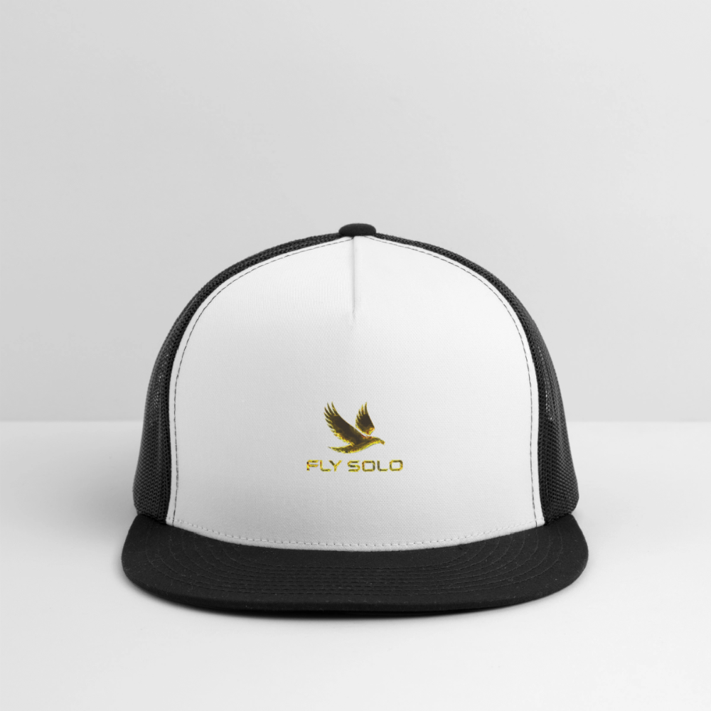 Outspoken Designs 03-01 "Fly Solo" Designer Yupoong Trucker Hat - white/black