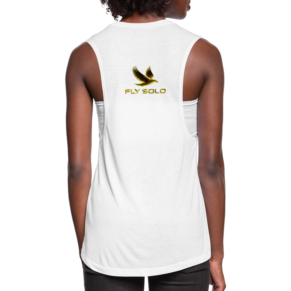 Outspoken Designs 03-01 "Fly Solo" Designer Bella+Canvas Ladies Flowy Muscle Tank - white