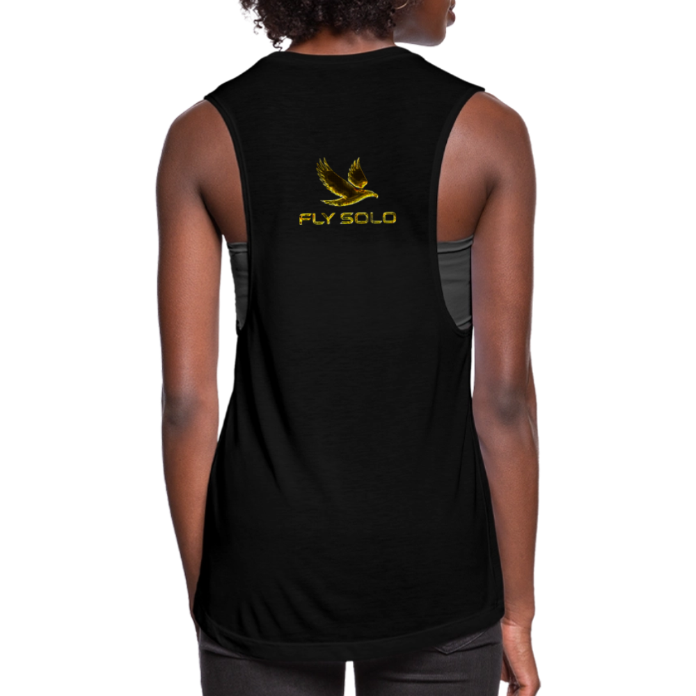 Outspoken Designs 03-01 "Fly Solo" Designer Bella+Canvas Ladies Flowy Muscle Tank - black