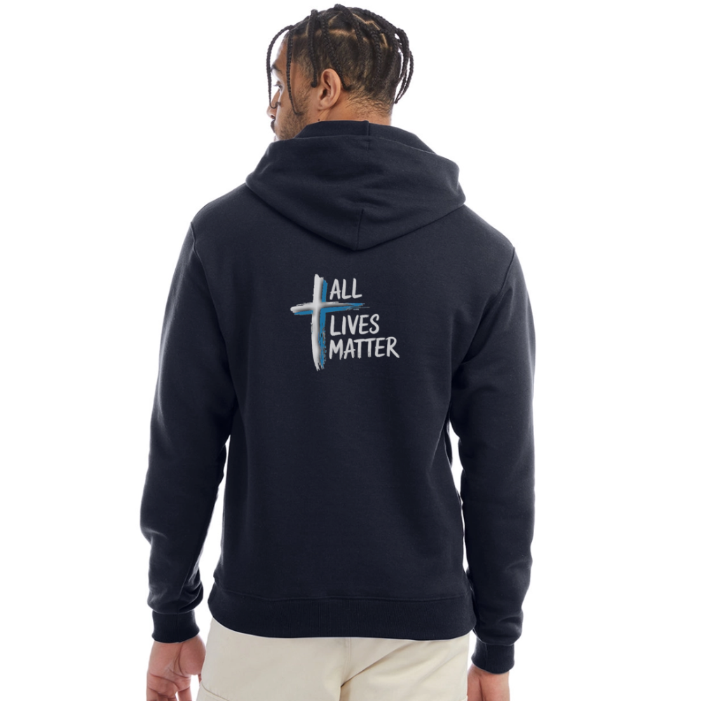 Outspoken Designs 04-02 "All Lives Matter" Designer Champion Unisex Powerblend Pullover Hoodie (MidnightNavy) - navy