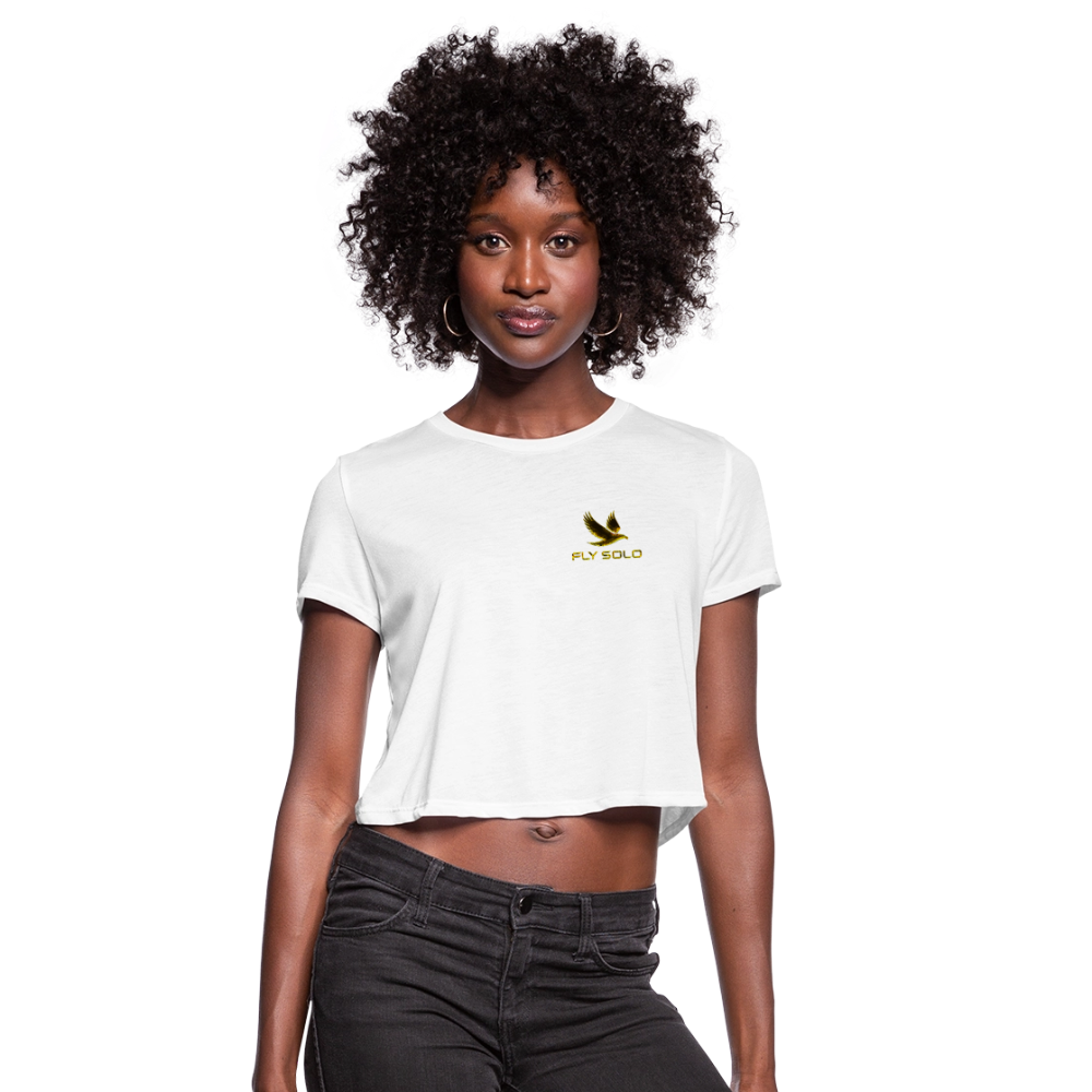 Outspoken Designs 03-01 "Fly Solo" Designer Bella+Canvas Cropped Flowy T-shirt - white