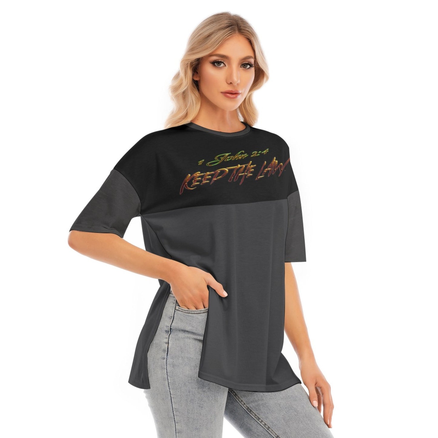 Commandment Keepers 01-01 Designer Drop Shoulder Split Hem Long T-shirt