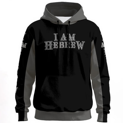 I AM HEBREW 02-02 Designer Unisex Cotton Hoodie, Black+BlackChrome