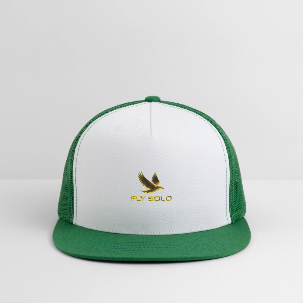 Outspoken Designs 03-01 "Fly Solo" Designer Yupoong Trucker Hat - white/kelly green