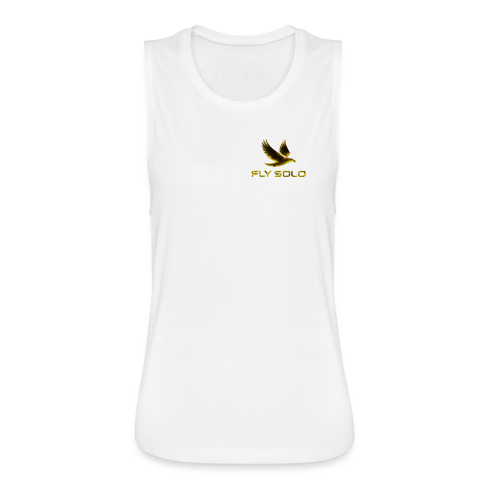 Outspoken Designs 03-01 "Fly Solo" Designer Bella+Canvas Ladies Flowy Muscle Tank - white