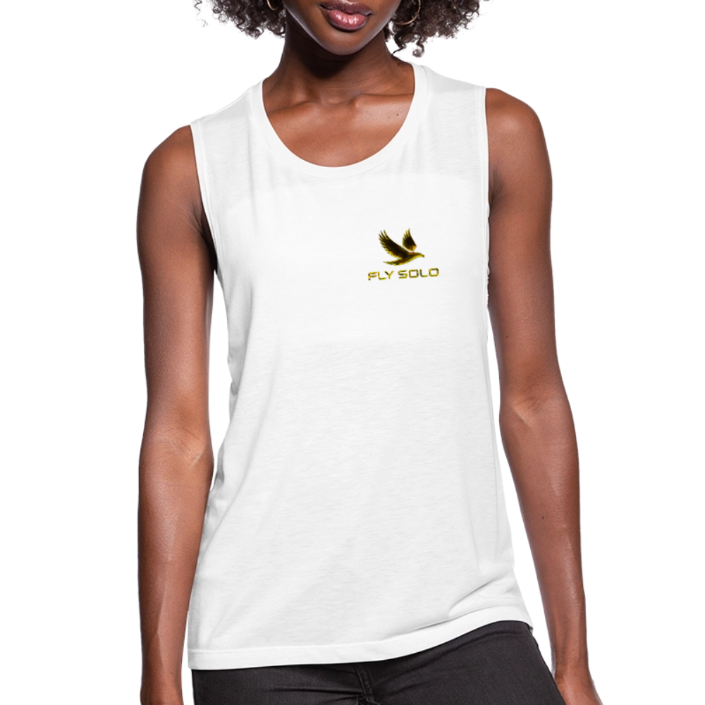 Outspoken Designs 03-01 "Fly Solo" Designer Bella+Canvas Ladies Flowy Muscle Tank - white