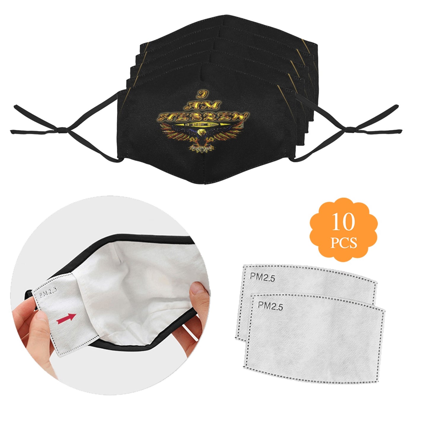 I AM HEBREW 02 Designer Adjustable Face Mask (5 face masks + 10 filters; 3 sizes)