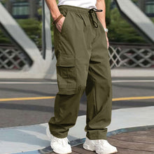 Cargar imagen en el visor de la galería, Pantalones deportivos tipo cargo para hombre con cintura media y cordón de color liso (4 colores)