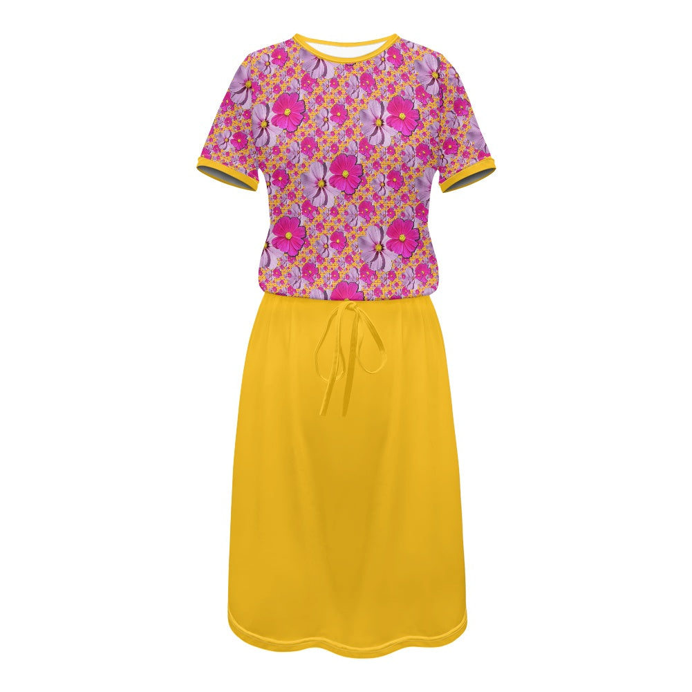 TRP Floral Print 05: Garden Cosmos Designer Pocket T-shirt Dress