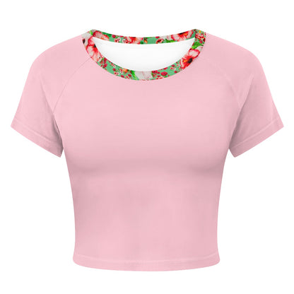 TRP Floral Print 03: Hibiscus Flowers 01-02 Tropical Bloom Fitted Crop Top, PalePink