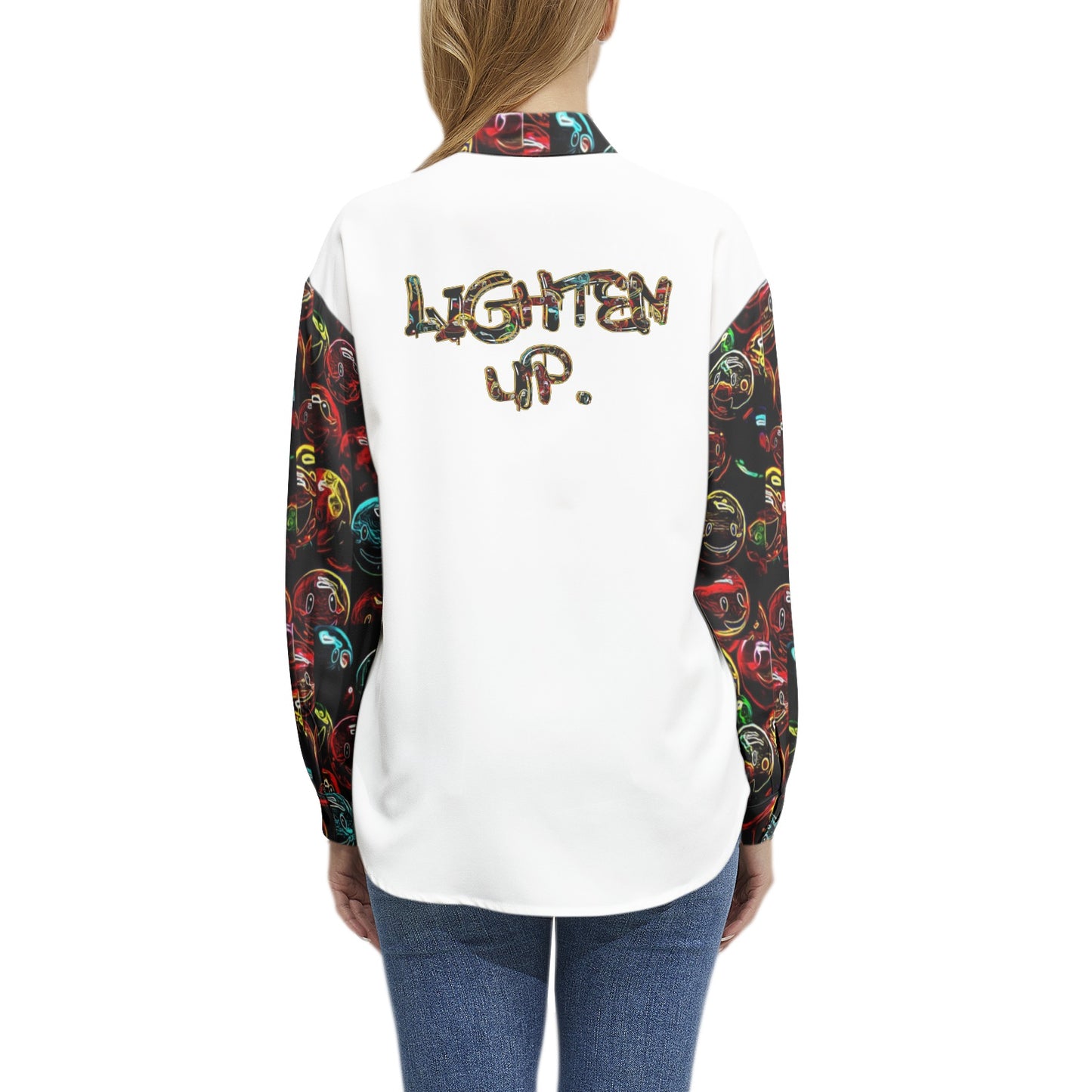 Outspoken Designs 01 "Lighten Up" Ladies Designer Band Collar Long Sleeve Button Up Blouse with Chest Pocket