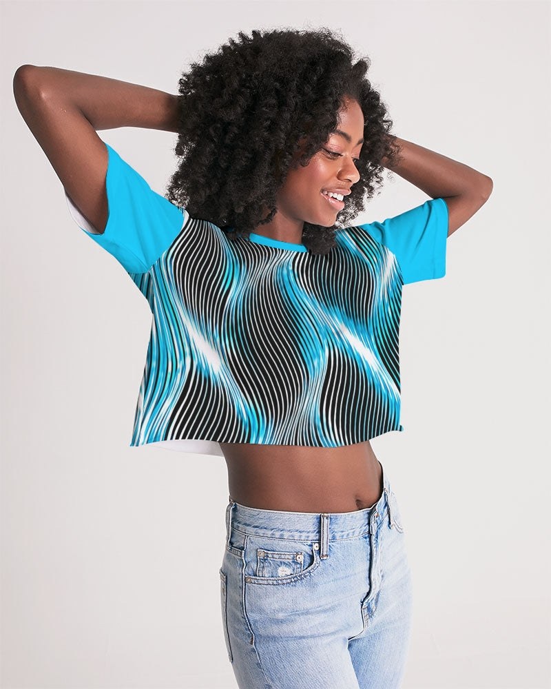 TRP Twisted Patterns 04: Weaved Metal Waves 01-02 Designer Cropped Drop Shoulder Raw Hem Lounge T-shirt