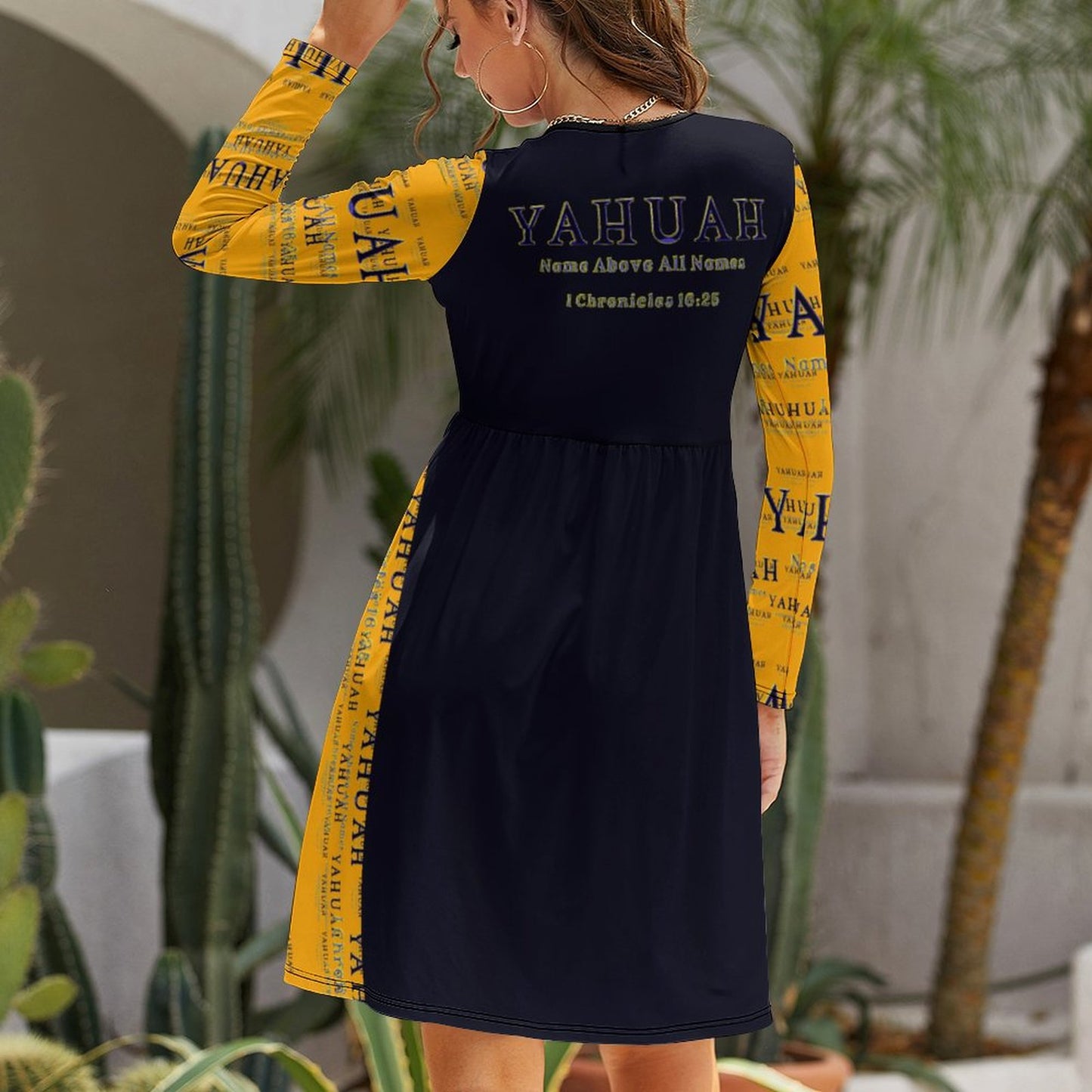 Yahuah-Name Above All Names 02-01 Designer Long Sleeve Pocket Dress