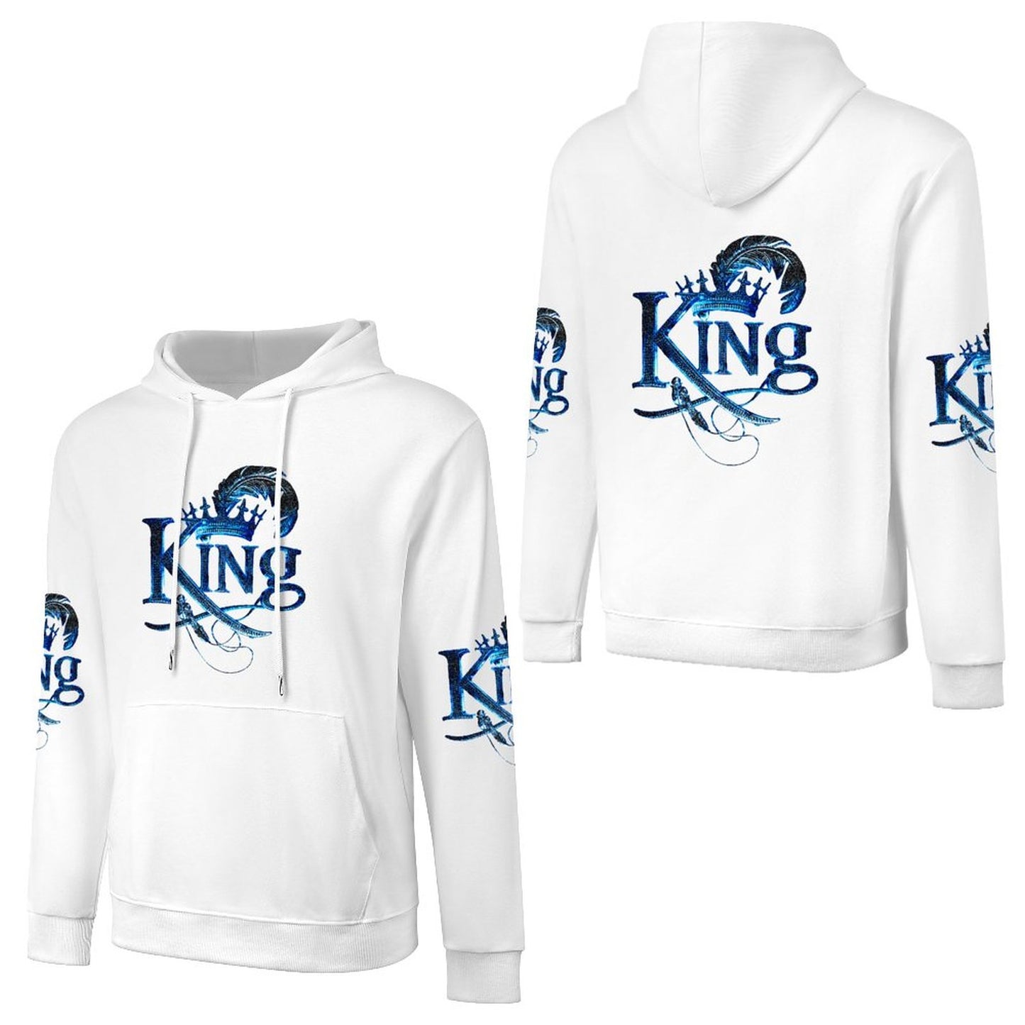 KING 02-01 Black Men's Designer Cotton Pullover Hoodie (Black/White)