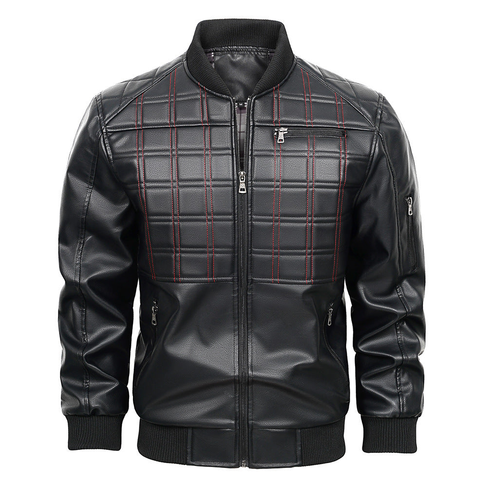 Black PU Leather Male Bomber Jacket