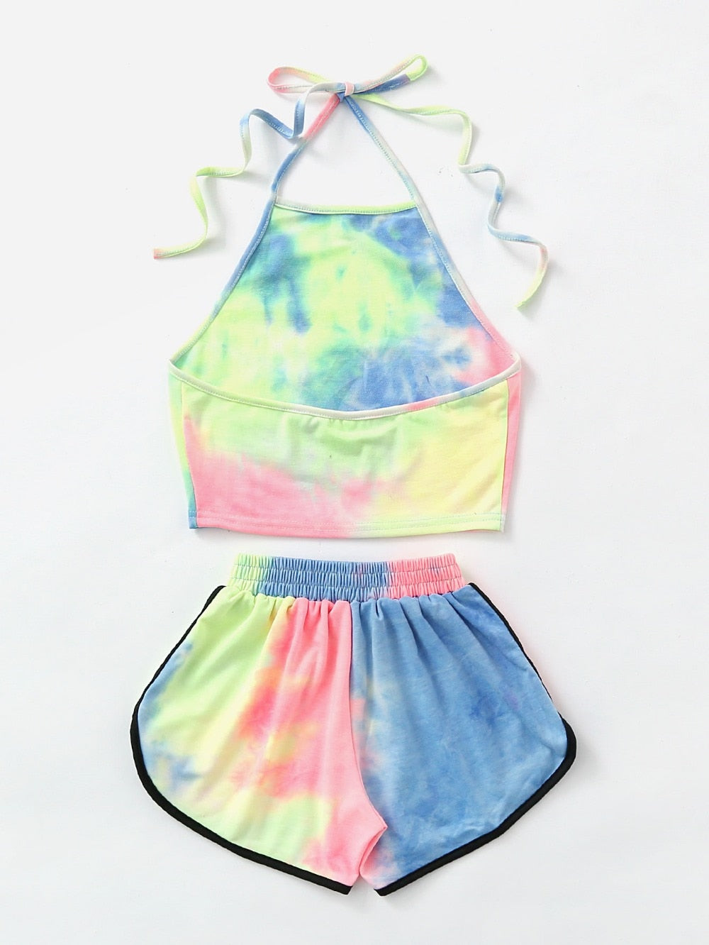 Tie Dye Gradient Halter Crop Top and Shorts Set