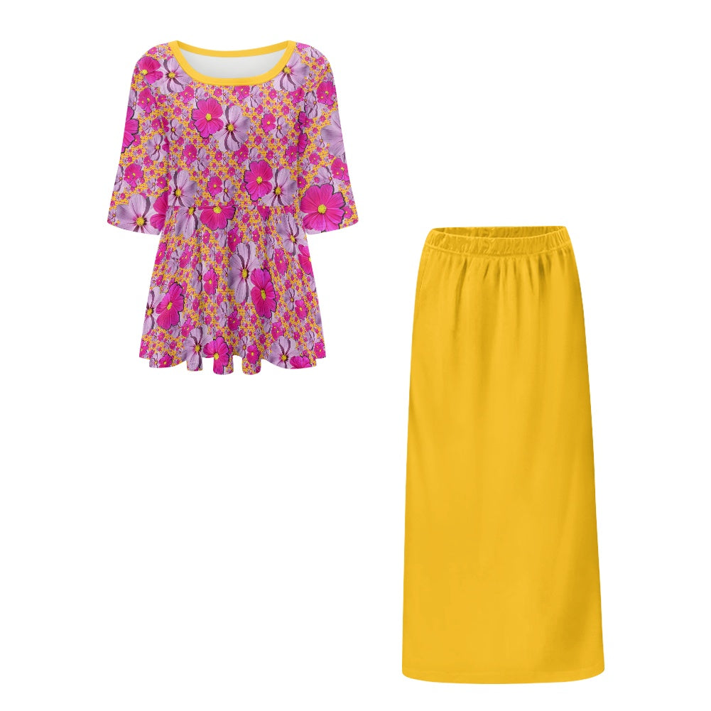 TRP Floral Print 05: Garden Cosmos Designer Two Piece Skirt Suit