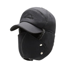 Cargar imagen en el visor de la galería, Sombrero de cazador con ala curva y forro polar con máscara facial (negro/azul/gris)